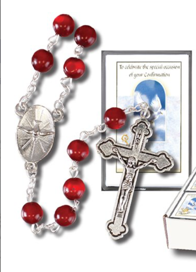 F61223 Acrylic Ruby Rosary Size: 8mm Round Bead With Rosary Leaflet ...