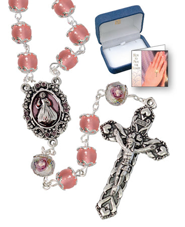 Glass Rosary/Capped/Pink/Pearl Finish (6311/PK)