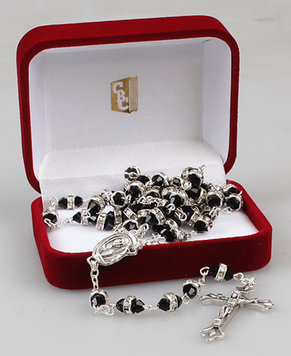 Glass Rosary/Crystal with Crystal Ring (6315/Black)