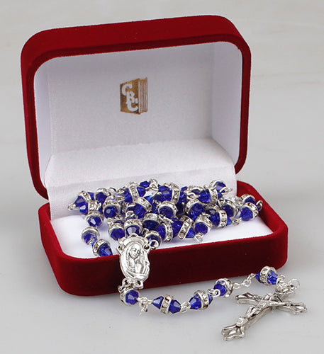 Glass Rosary/Blue with Crystal Ring (6315/BLUE)