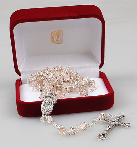 Glass Rosary/Pink with Crystal Ring (6315/PINK)