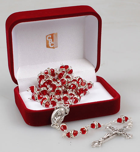 Glass Rosary/Ruby with Crystal Ring (6315/RUBY)