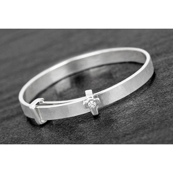 Equilibrium Silver Plated Cross Christening Bangle